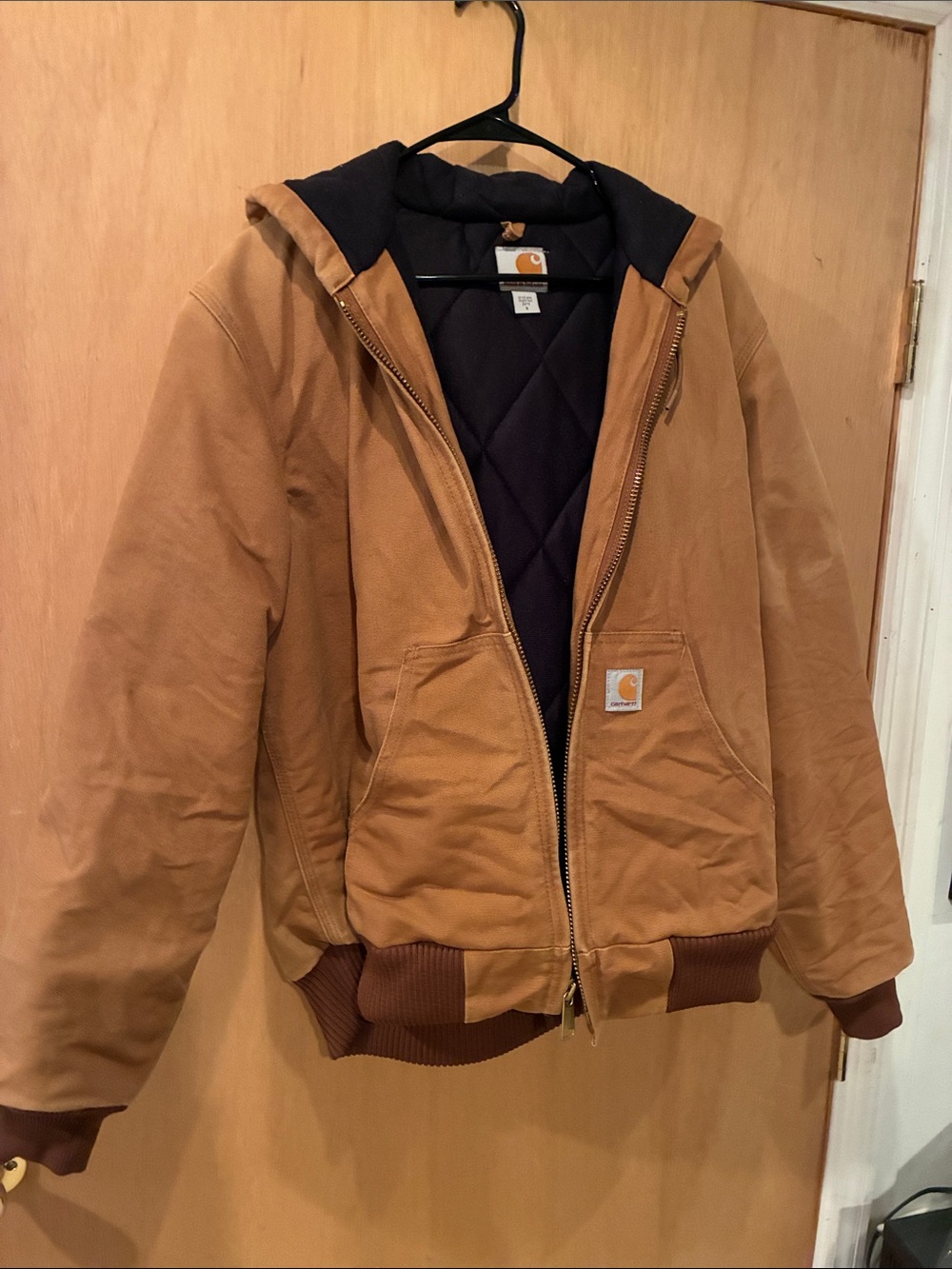 Carhartt Tan Hooded Quilted-Lined Work Puffer Jacket